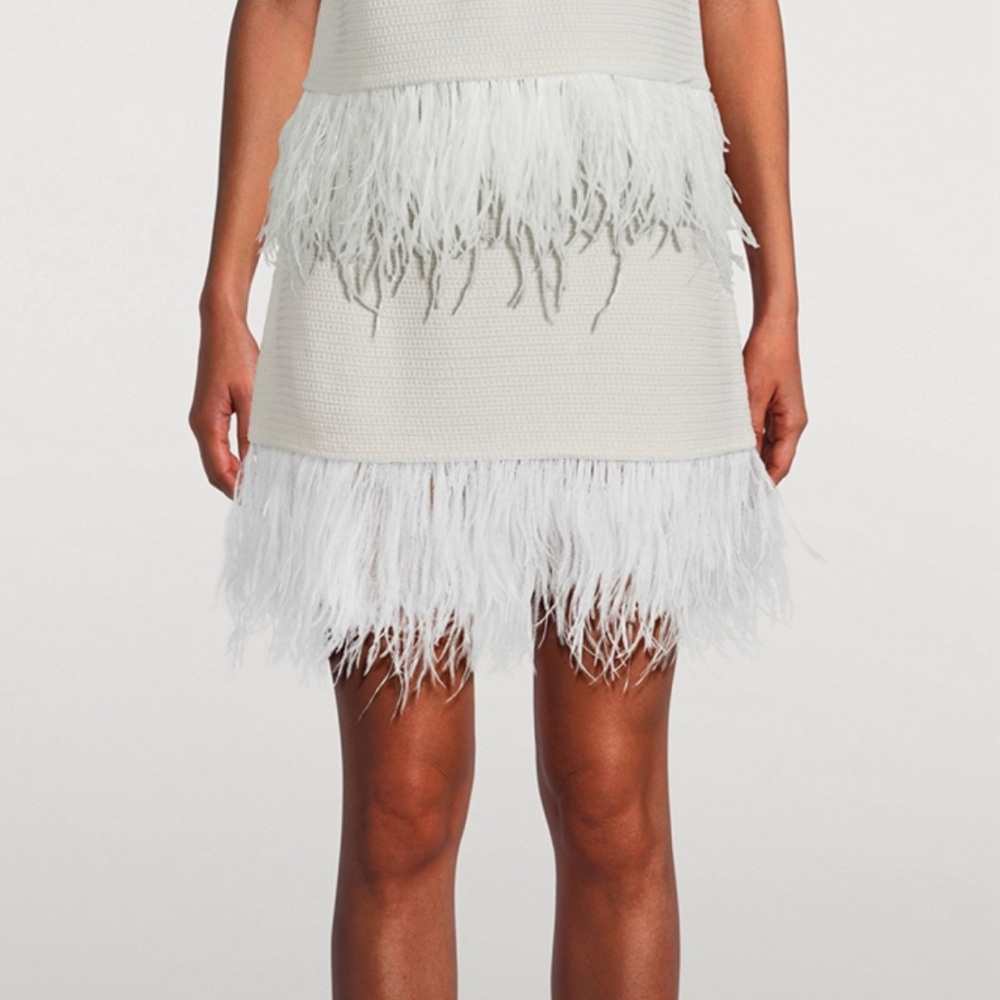 FRAME Feather-Trimmed Crochet Mini Skirt
